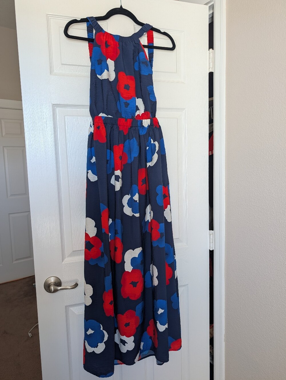 Banana Republic Navy Floral Halter Maxi Dress with Red, Blue & White Flowers M - Picture 2 of 10
